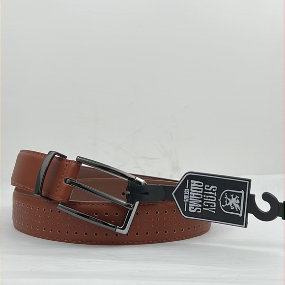 Stacy Adams Men Brown Cognac Leather Belt Pacer Perforated Belt NWT Size 36 - Picture 3 of 10